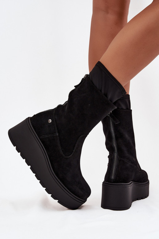 Féminin Peau Chaussures en daim avec une plateforme Il fautciejka A7161-20 couleur noire Féminin Peau Chaussures en daim avec une plateforme Il fautciejka A7161-20 couleur noire