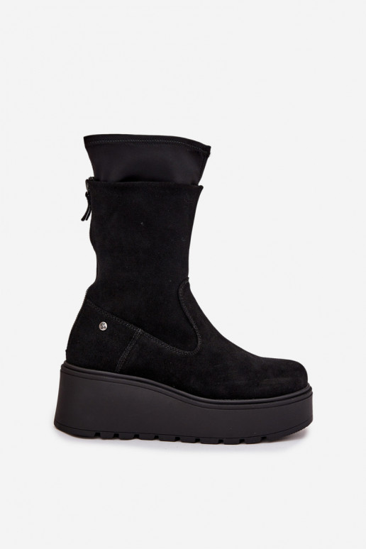 Féminin Peau Chaussures en daim avec une plateforme Il fautciejka A7161-20 couleur noire Féminin Peau Chaussures en daim avec une plateforme Il fautciejka A7161-20 couleur noire