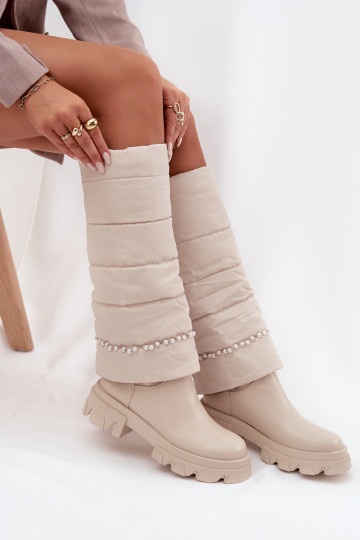 Bottes longues chaudes avec perles couleur ivoire Irvette