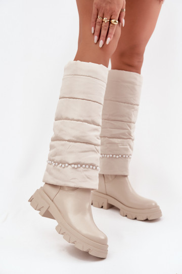 Bottes longues chaudes avec perles couleur ivoire Irvette 2