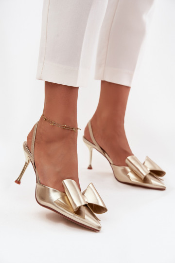Escarpins avec talons ouverts et nœud couleur dorée Eklevia 2