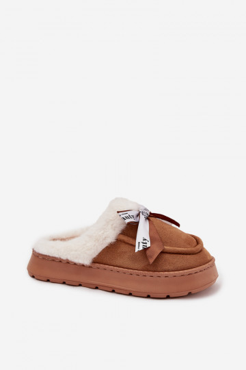 Chaussons pour femmes avec fourrure et nœud, couleur marron « Fenella » 2