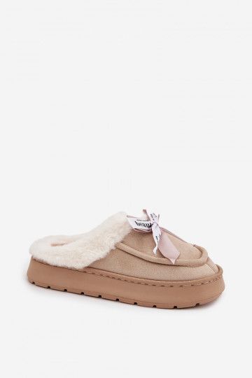 Chaussons pour femmes avec fourrure et nœud, couleur sable « Fenella » 2