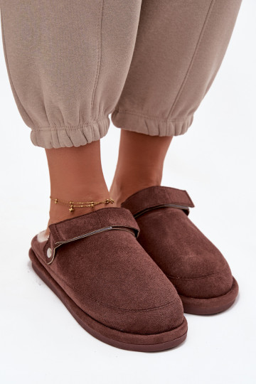 Chaussons en chocolat pour femmes avec lanières, doublés de fourrure Rilena