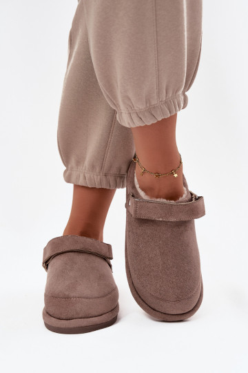 Chaussons beige pour femmes avec lanières, doublés de fourrure Rilena