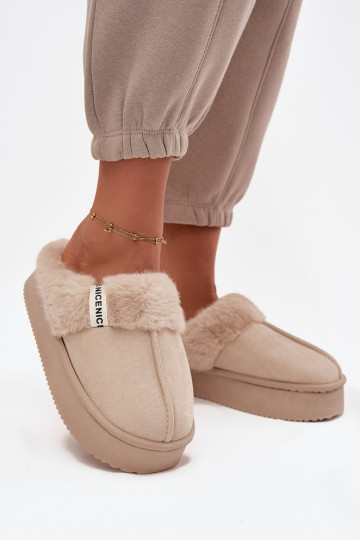 Chaussons pour femmes avec fourrure, couleur ivoire « Parisse »
