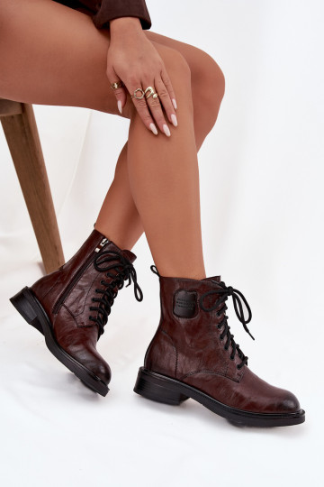 Peau Bottines de travail Féminin Avec des décorations Detalem Il fautciejka K7180-01 marron