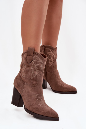 bottes style coÀboy Féminin avec des talons en daim écologiqueoÀe beige Carissa 2