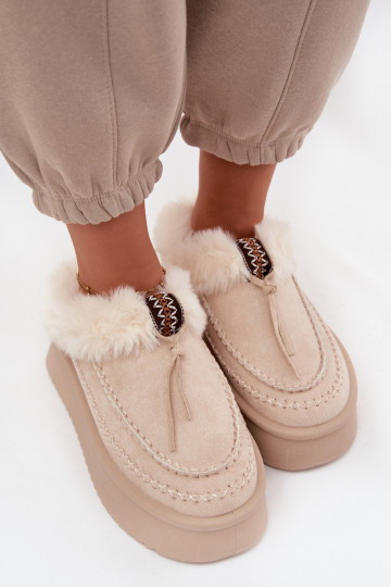 Bottes de neige Féminin avec un manteau de fourrure avec une plateforme beige Rosmira