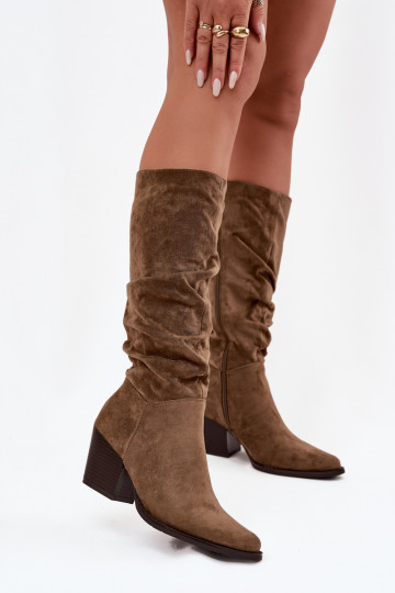 bottes pour femmes Avec un haut frisé avec des talons réchauffer couleur verte Paelina