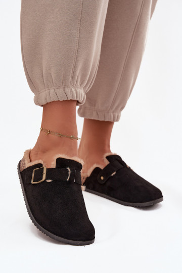 Chaussons-clogs pour femmes, isolés avec de la fourrure à l'intérieur et des boucles, noires Sylisse 2