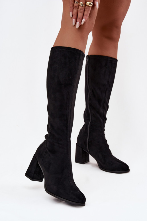 bottes pour femmes avec des talonsen daim écologiqueu couleur noire Yelisse bottes pour femmes avec des talonsen daim écologiqueu couleur noire Yelisse