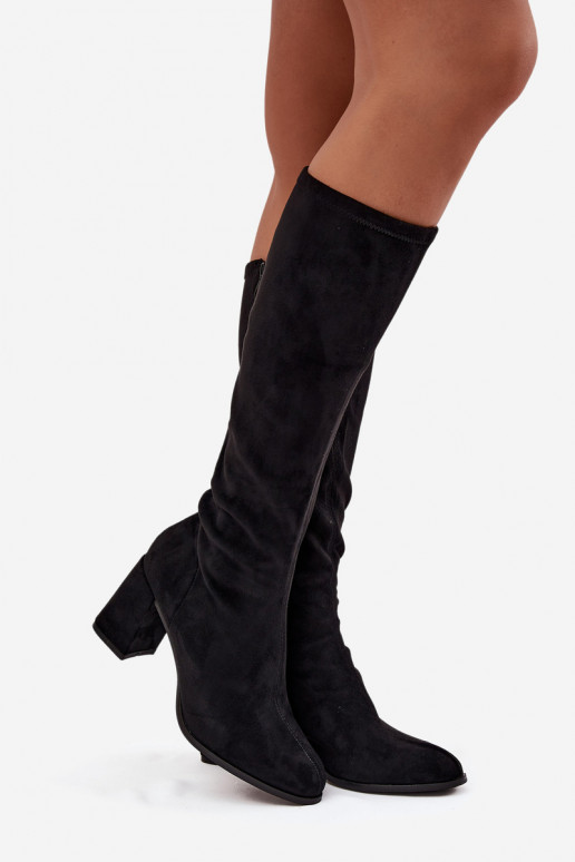 bottes pour femmes avec des talonsen daim écologiqueu couleur noire Yelisse bottes pour femmes avec des talonsen daim écologiqueu couleur noire Yelisse