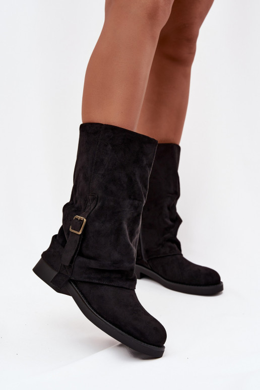 bottes pour femmesDANSyÀiniętą CholeÀką Mi-mollet avec boucles couleur noire Minelle bottes pour femmesDANSyÀiniętą CholeÀką Mi-mollet avec boucles couleur noire Minelle