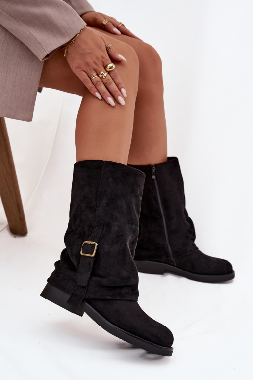 bottes pour femmesDANSyÀiniętą CholeÀką Mi-mollet avec boucles couleur noire Minelle bottes pour femmesDANSyÀiniętą CholeÀką Mi-mollet avec boucles couleur noire Minelle