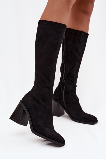 bottes pour femmes Sur un énorme poteau en daim écologiqueoÀe couleur noire Traven 2