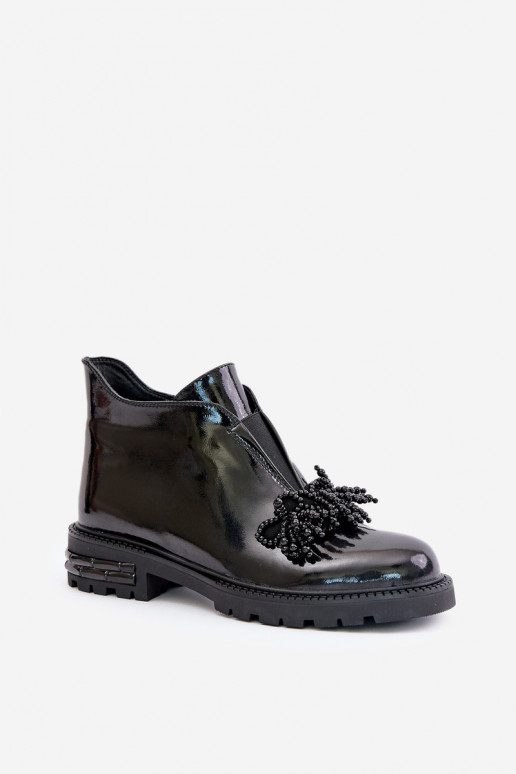 Peau avec effet vernis Bottes avec des ornements réchauffer D&A LZ42-036 couleur noire Peau avec effet vernis Bottes avec des ornements réchauffer D&A LZ42-036 couleur noire
