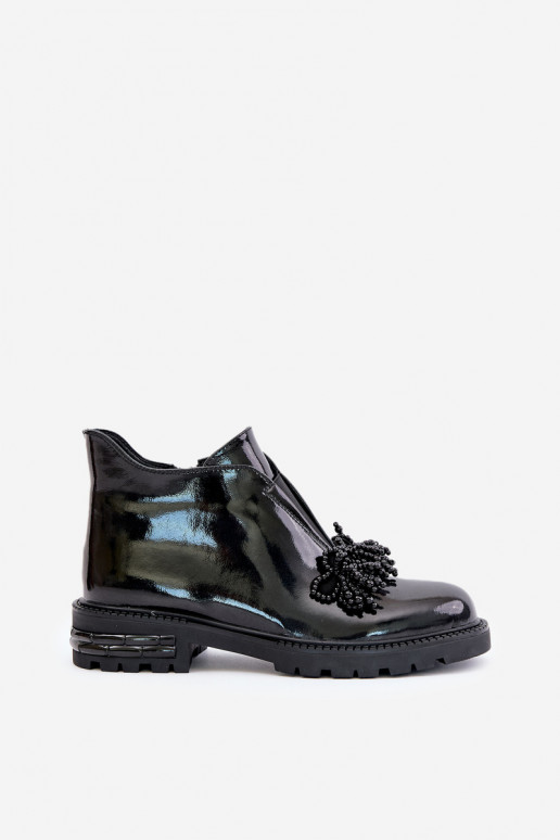 Peau avec effet vernis Bottes avec des ornements réchauffer D&A LZ42-036 couleur noire Peau avec effet vernis Bottes avec des ornements réchauffer D&A LZ42-036 couleur noire