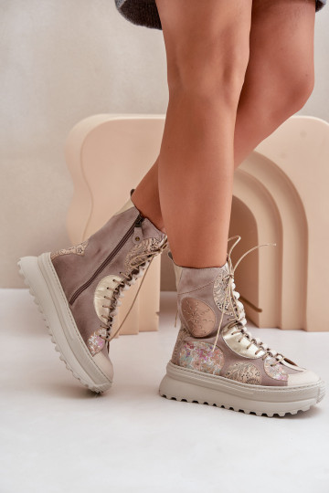 Peau Chaussures en daim avec une plateforme réchauffer Il fautciejka 06565-04 beige