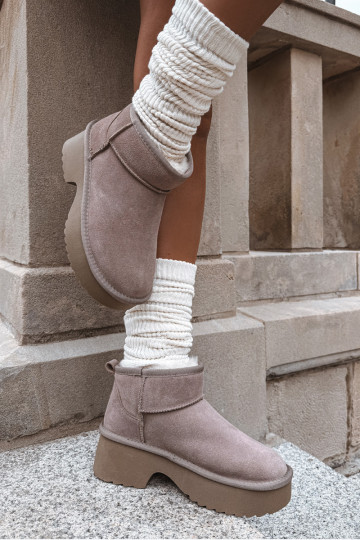 Bottes de neige en daim naturel isolées avec fourrure à l'intérieur couleur chaki Milora