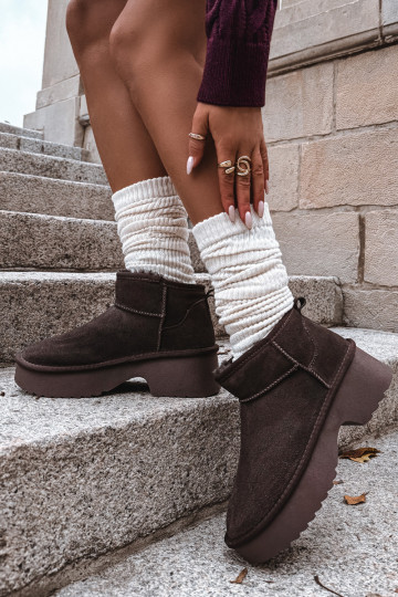 Bottes de neige en daim naturel isolées avec fourrure à l'intérieur couleur chocolat Milora 2