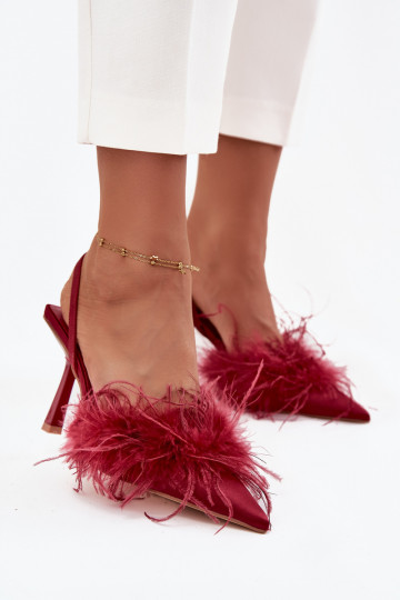 chaussures à talons hauts avec des plumes I Odkrytą Piętą Bourgogne Belice 2