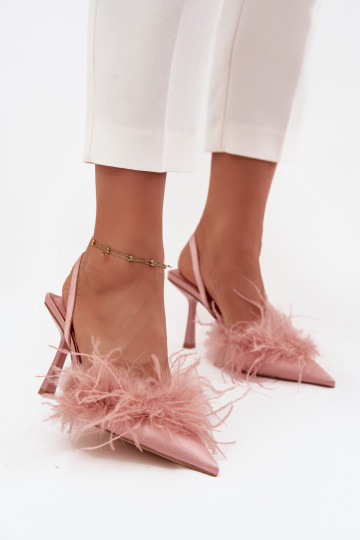 chaussures à talons hauts avec des plumes I Odkrytą Piętą couleur rose Belice
