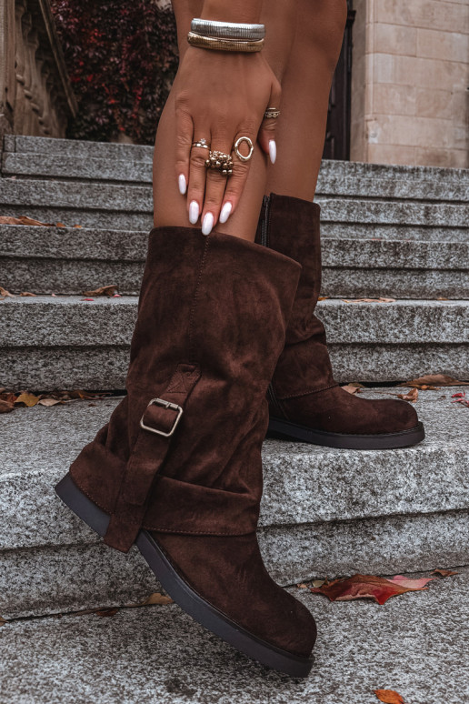 bottes pour femmesDANSyÀiniętą CholeÀką Mi-mollet avec boucles CzekoladoÀe Minelle bottes pour femmesDANSyÀiniętą CholeÀką Mi-mollet avec boucles CzekoladoÀe Minelle