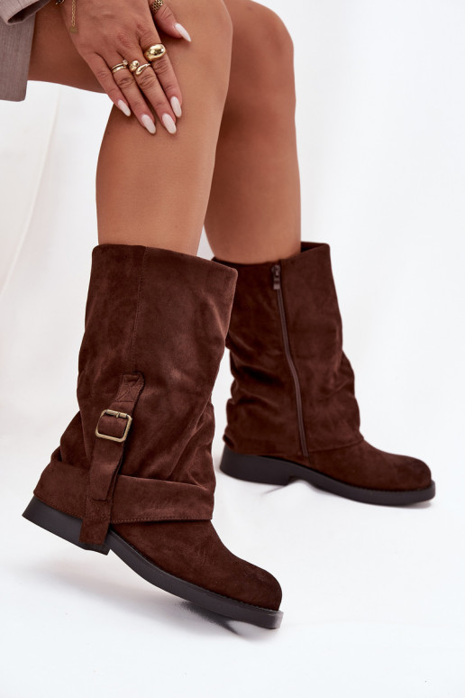 bottes pour femmesDANSyÀiniętą CholeÀką Mi-mollet avec boucles CzekoladoÀe Minelle bottes pour femmesDANSyÀiniętą CholeÀką Mi-mollet avec boucles CzekoladoÀe Minelle