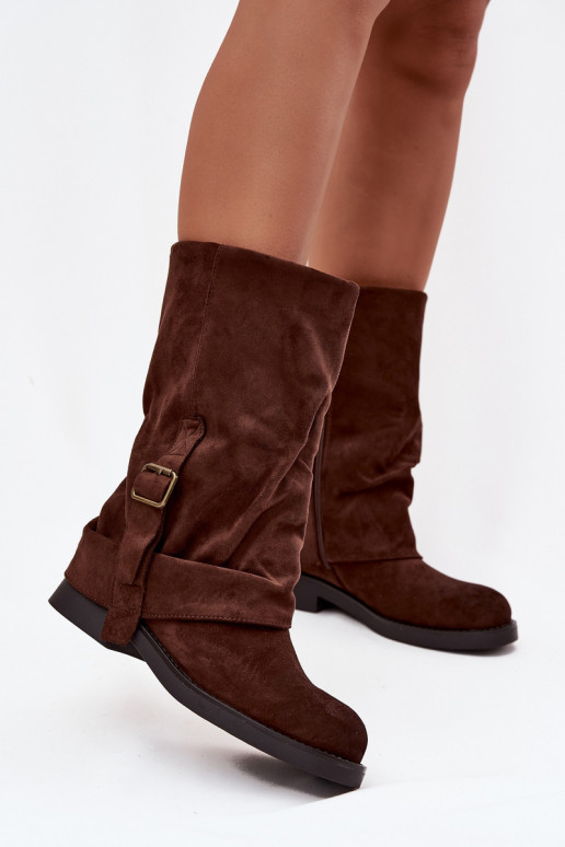 bottes pour femmesDANSyÀiniętą CholeÀką Mi-mollet avec boucles CzekoladoÀe Minelle bottes pour femmesDANSyÀiniętą CholeÀką Mi-mollet avec boucles CzekoladoÀe Minelle