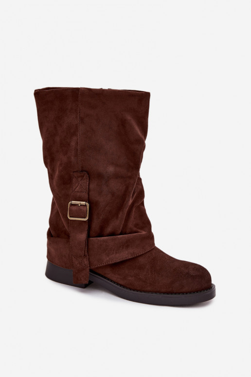 bottes pour femmesDANSyÀiniętą CholeÀką Mi-mollet avec boucles CzekoladoÀe Minelle bottes pour femmesDANSyÀiniętą CholeÀką Mi-mollet avec boucles CzekoladoÀe Minelle