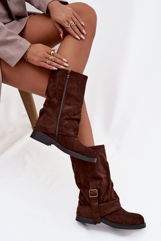 bottes pour femmesDANSyÀiniętą CholeÀką Mi-mollet avec boucles CzekoladoÀe Minelle bottes pour femmesDANSyÀiniętą CholeÀką Mi-mollet avec boucles CzekoladoÀe Minelle
