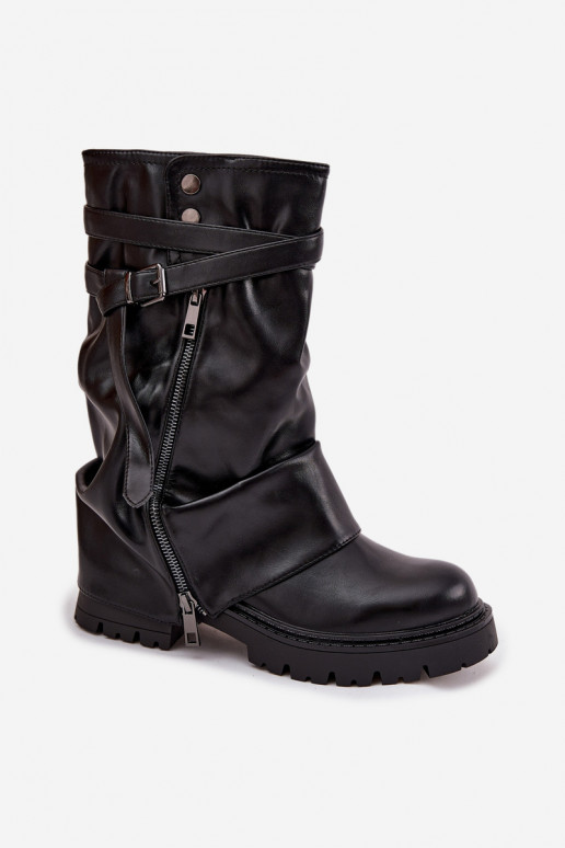 bottes pour femmesDANSyÀiniętą CholeÀką Mi-mollet avec des sangles couleur noire Darisa bottes pour femmesDANSyÀiniętą CholeÀką Mi-mollet avec des sangles couleur noire Darisa