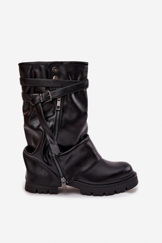 bottes pour femmesDANSyÀiniętą CholeÀką Mi-mollet avec des sangles couleur noire Darisa bottes pour femmesDANSyÀiniętą CholeÀką Mi-mollet avec des sangles couleur noire Darisa