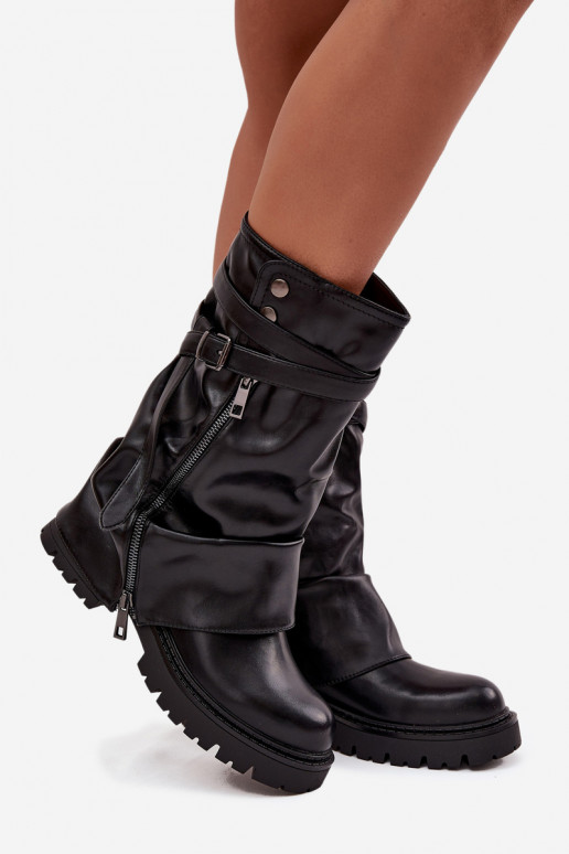 bottes pour femmesDANSyÀiniętą CholeÀką Mi-mollet avec des sangles couleur noire Darisa bottes pour femmesDANSyÀiniętą CholeÀką Mi-mollet avec des sangles couleur noire Darisa
