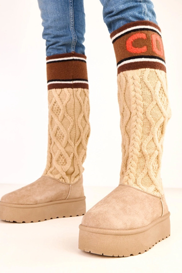 Bottes de neige beiges avec plateforme et tige haute Coo