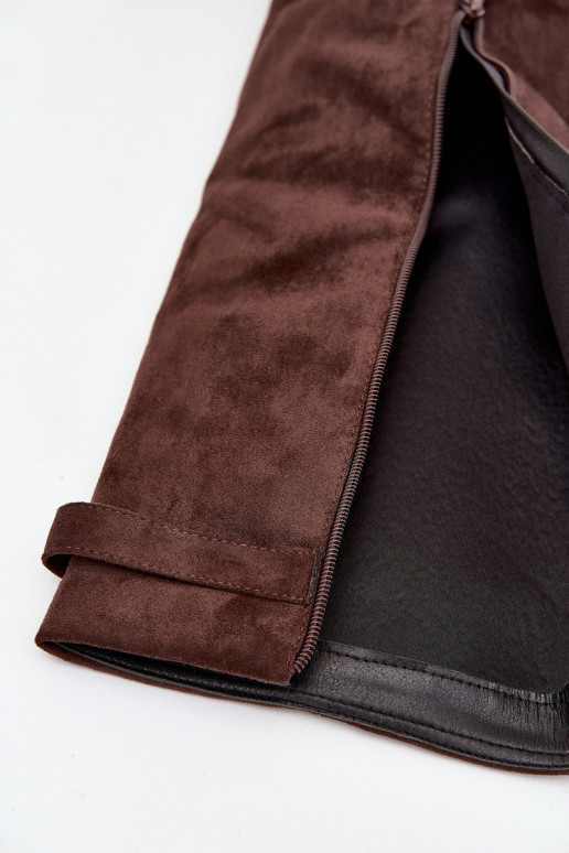 Bottes hautes femme en éco-daim, à talon bloc, doublées, avec tige décorée, marron chocolat Evyra