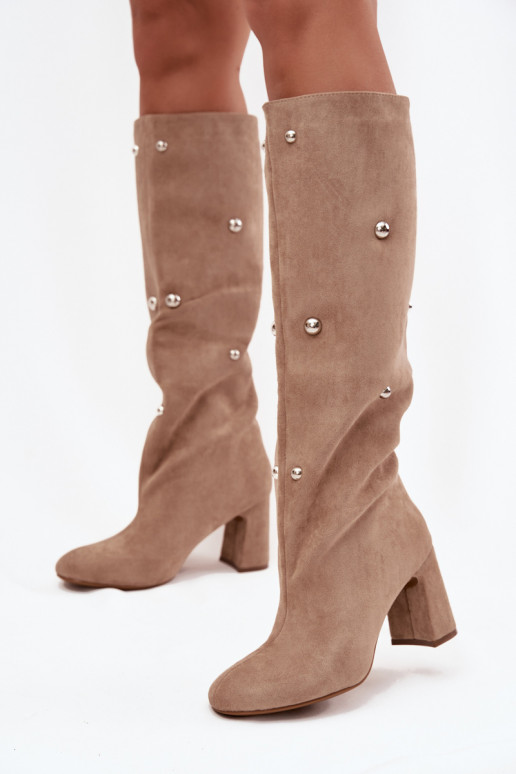 Bottes chaudes avec des talons Avec des décorationsi Detalami beige Lucinda Bottes chaudes avec des talons Avec des décorationsi Detalami beige Lucinda
