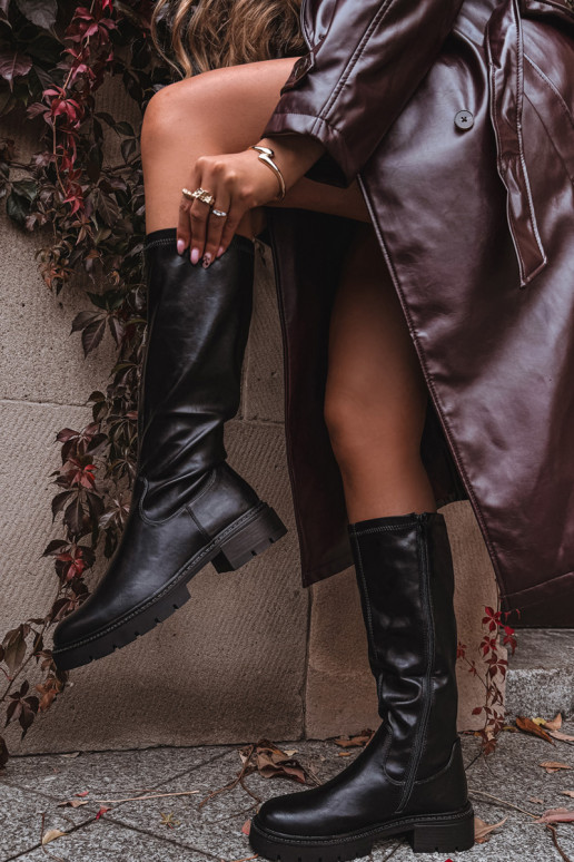 bottes pour femmes en cuir écologique couleur noire Oceana bottes pour femmes en cuir écologique couleur noire Oceana