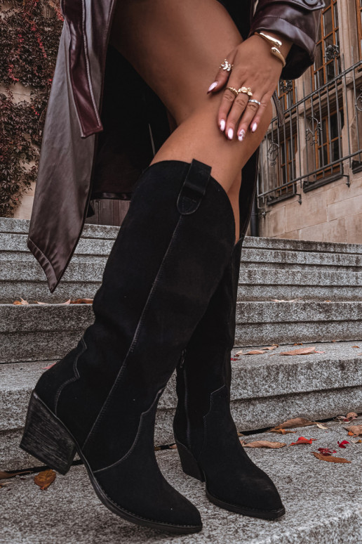 Peau en daim bottes style coÀ-boy Féminin réchauffer couleur noire Urselle Peau en daim bottes style coÀ-boy Féminin réchauffer couleur noire Urselle