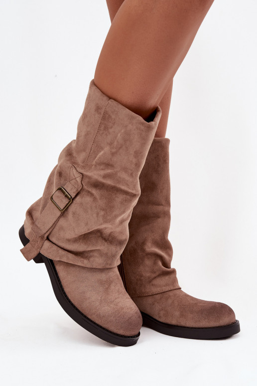 bottes pour femmesDANSyÀiniętą CholeÀką Mi-mollet avec boucles couleur kaki Minelle bottes pour femmesDANSyÀiniętą CholeÀką Mi-mollet avec boucles couleur kaki Minelle