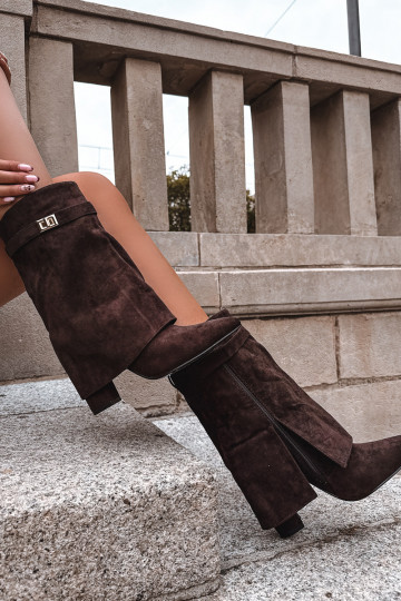 Bottines isolées pour femmes avec talons décorés, couleur chocolat Luvielle