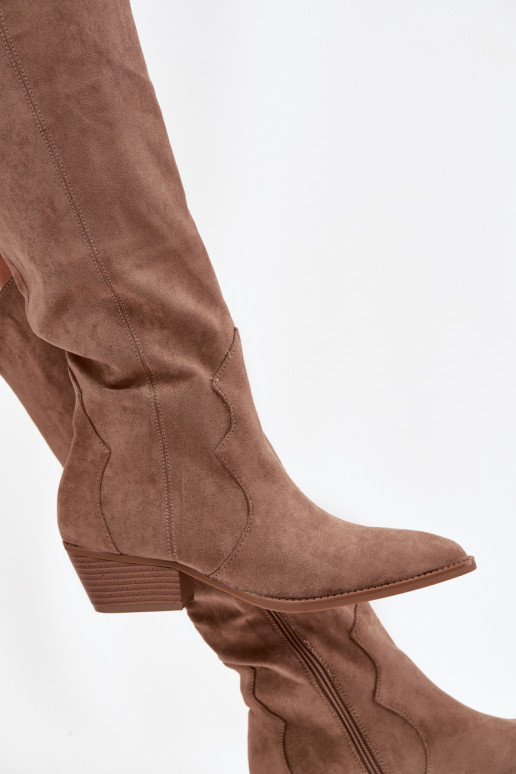 en daim écologiqueoÀe bottes style coÀ-boy Féminin avec des talons beige Jenaya en daim écologiqueoÀe bottes style coÀ-boy Féminin avec des talons beige Jenaya