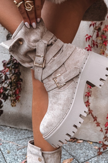 Bottes pour femmes Sur des talons massifs avec boucles I Bandesem beige Nerelisa 2