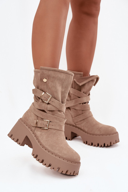 Bottes pour femmes Sur des talons massifs avec boucles I Bandesem beige Nerelisa Bottes pour femmes Sur des talons massifs avec boucles I Bandesem beige Nerelisa