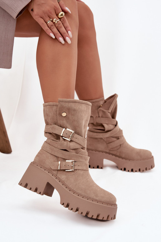Bottes pour femmes Sur des talons massifs avec boucles I Bandesem beige Nerelisa Bottes pour femmes Sur des talons massifs avec boucles I Bandesem beige Nerelisa