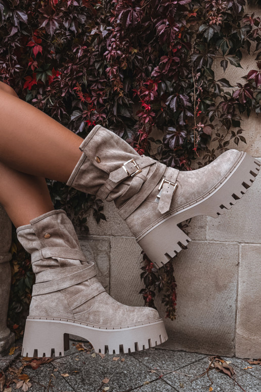 Bottes pour femmes Sur des talons massifs avec boucles I Bandesem beige Nerelisa Bottes pour femmes Sur des talons massifs avec boucles I Bandesem beige Nerelisa
