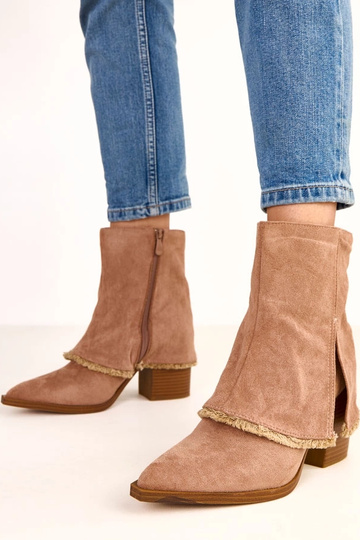 Bottines beiges à talon avec tige repliée Felicia