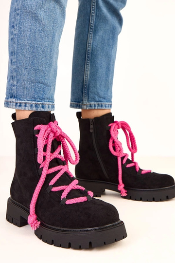 Bottines noires avec lacet décoratif rose Gabria