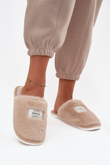 Chaussons pour femmes en fausse fourrure beige